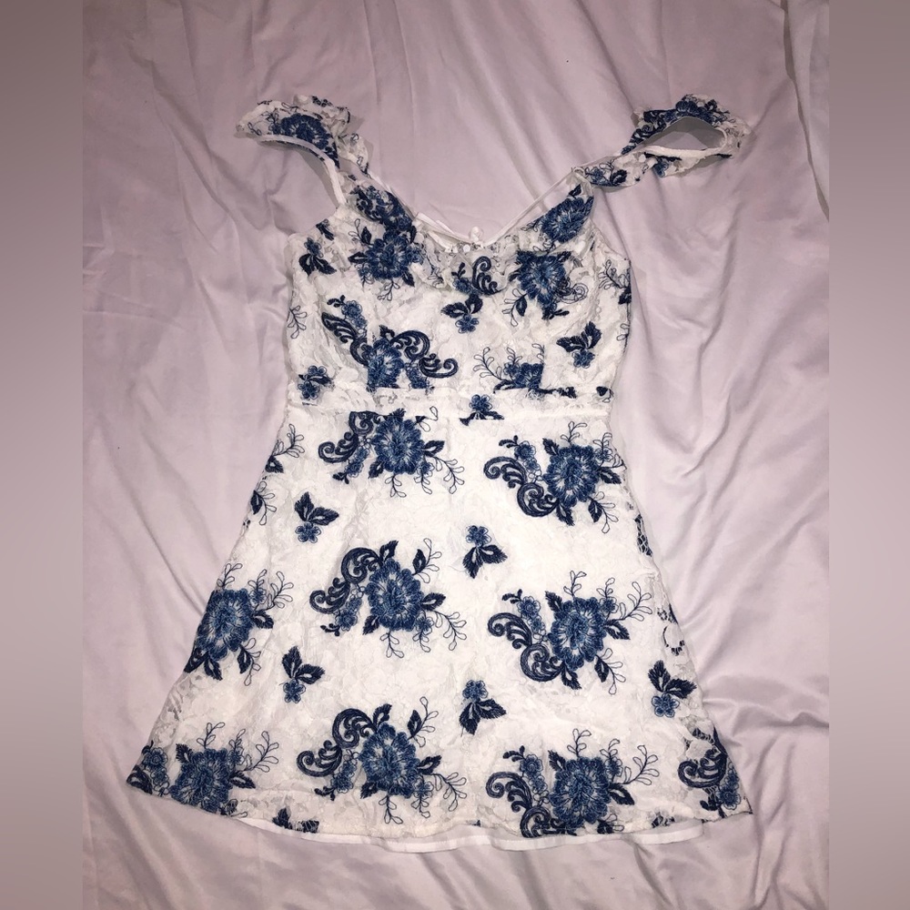 Blue and white floral dress